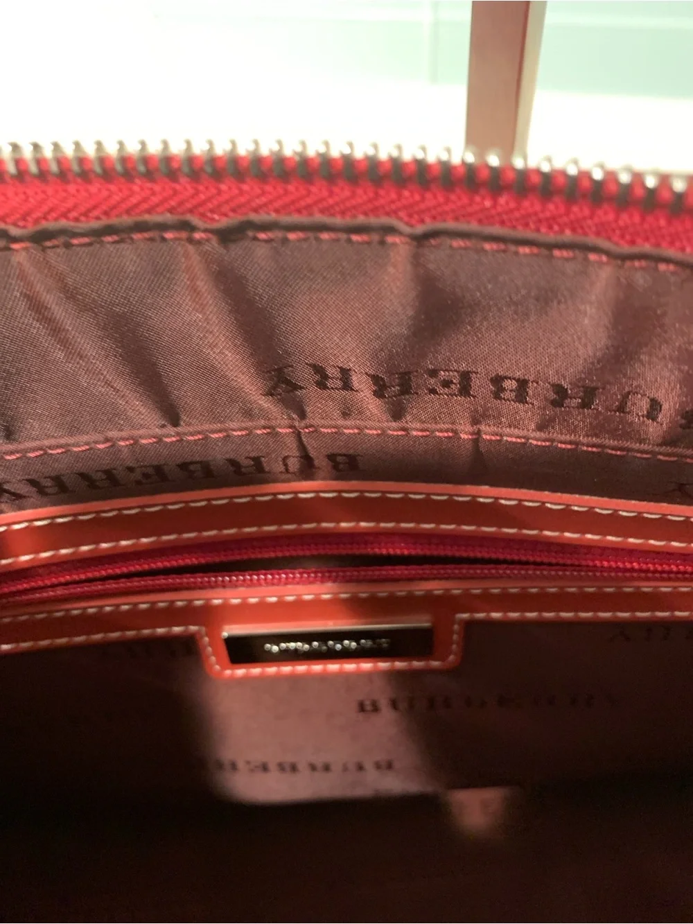 Burberry Red Denim Satchel Leather Trim Clean Interior Retail $4398 when new